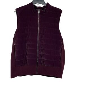 Athleta 2X Plum Purple Mixed Media Puffer Vest Merino Wool Blend Knit Full Zip